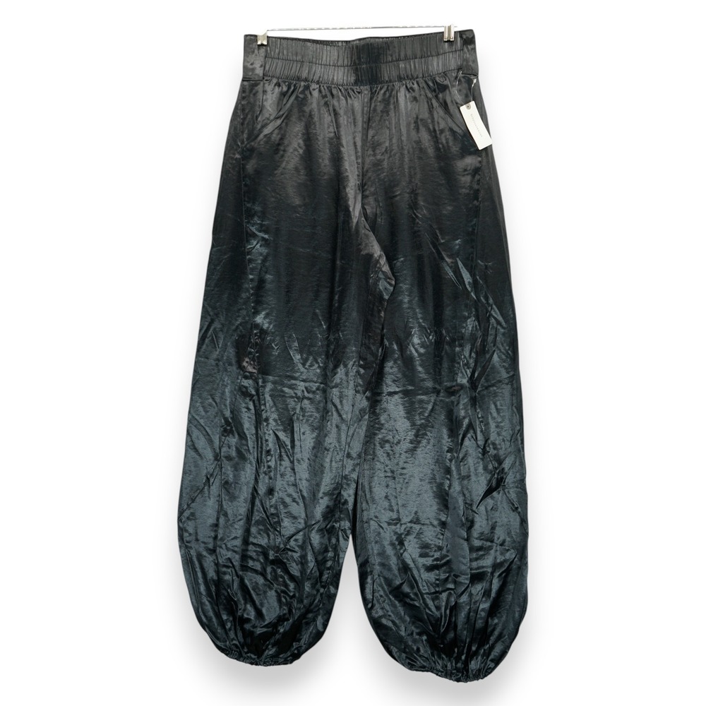 NWT Anthropologie Pilcro Women's Sz M Liquid Parachute Pants Black Satin